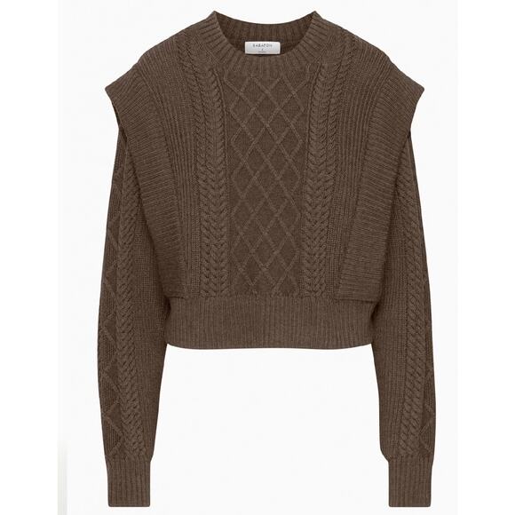 Babaton Seek Sweater Aritzia Chocolate Brown Jumper XS Merino Wool Cable Knit - Picture 6 of 14
